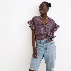 Madewell Flutter-Sleeve Side-Tie Wrap Top in Plaid